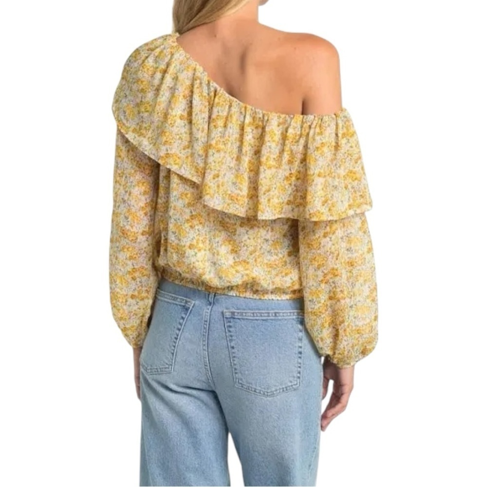 Astr The Label Ruffle One Shoulder Top In Yellow Floral Size M - Picture 2 of 9